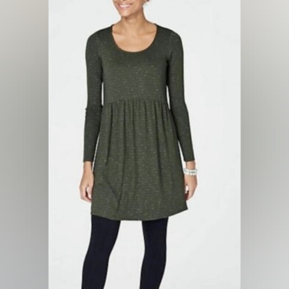 J Jill Pure Jill Dress Knit Heather Stripe Green LG Stretch Casual Soft